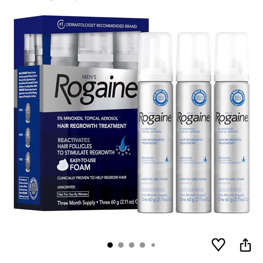 Men’s Rogaine 5% Minoxidil for Men Foam, 3-Month Supply, 3 x 2.11 oz (NWT)
